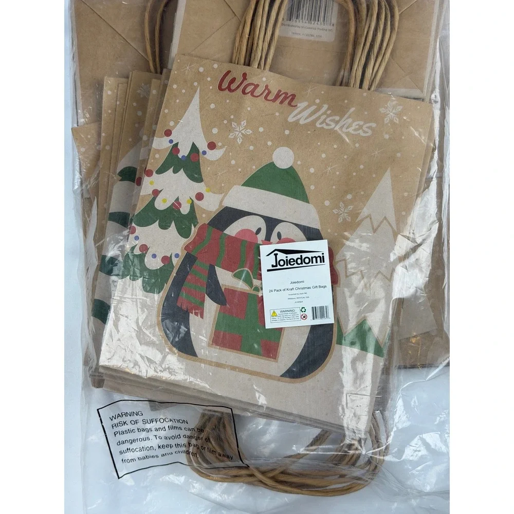 NEW Joiedomi 24 Pack Kraft Christmas Gift Bags Holiday Wrapping Ret $29 Present